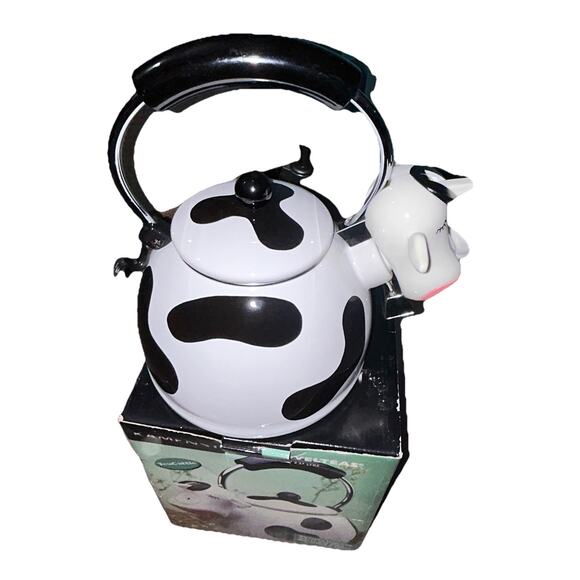 Vintage M Kamenstein Black White Cow 2.5 Qt Whistling Tea Kettle New - Picture 8 of 10
